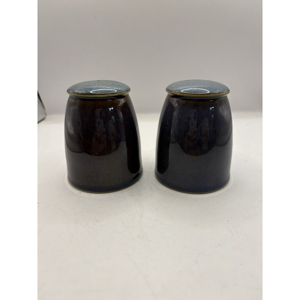 Denby England STORM Salt & Pepper Shaker Set MINT Grey Purple Stoneware